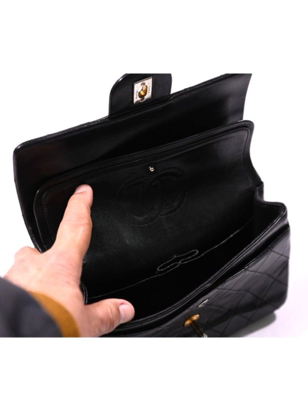 Chanel Vintage 90s Classic Small Double Flap Bag in Black - Picture 7 of 16